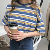 Camisa informal holgada de manga corta a rayas